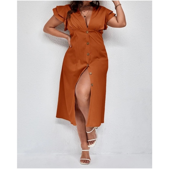 BellanBlue Dresses & Skirts - Plus Button up Butterfly Sleeve Dress
